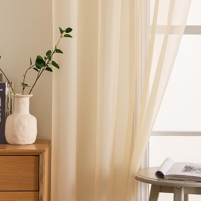 MIULEE 2 Panels Solid Color Sheer Window Curtains Elegant Window Voile Panels/Drapes/Treatment for Bedroom Living Room (54 X 120 Inches Cream Beige)