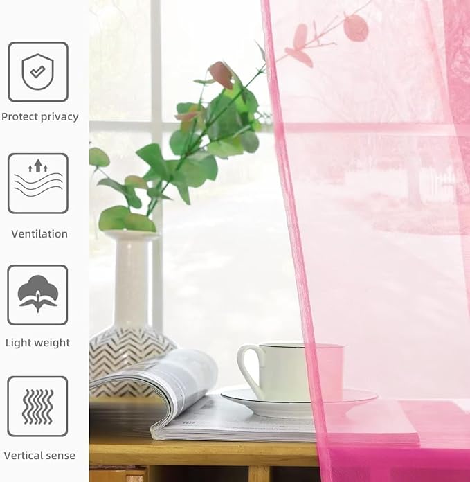 youleyar Solid Sheer Rod Pocket Curtain Voile Draperies 2 Panels White Beige Black Grey Ivory 70 Inch Width 96 Inch Long 1 Pair for Kitchen Bedroom Children Living Room Yard (Pink,70Wｘ96L)