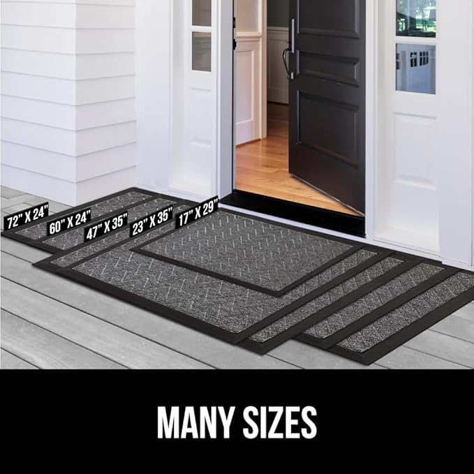 GORILLA GRIP 100% Waterproof All-Season WeatherMAX Doormat, 47x35, Durable Natural Rubber, Stain and Fade Resistant, Low Profile, Indoor Outdoor Door Mats, Easy Clean Patio Entrance Mat, Steel Chevron