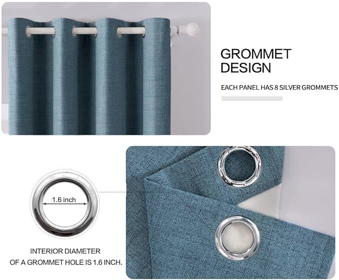 MIULEE Linen Texture Curtains for Bedroom Solid 100% Blackout Thermal Insulated Dusty Blue Curtains Grommet Room Darkening Drapes Luxury Decor for Living Room Nursery 52x54 Inch (2 Panels)