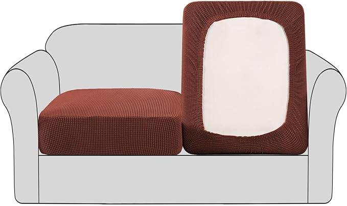 H.VERSAILTEX High Stretch Couch Cushion Covers,Chair Sofa Seat Slipcovers Couch Cushion Cover Stretch Furniture Protector for Kids, Pets(2 Packs Cushion Loveseat Covers, Rust)