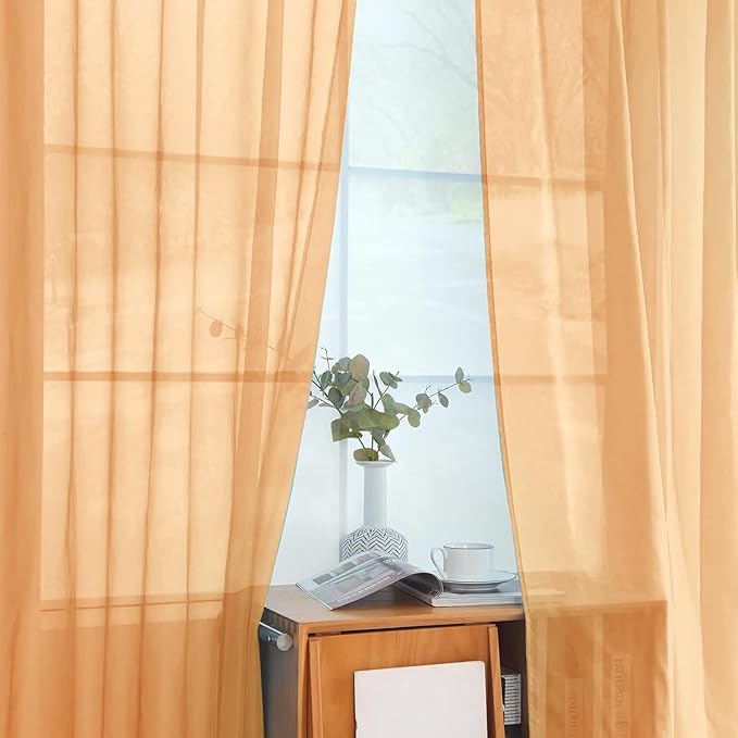 youleyar Solid Sheer Rod Pocket Curtain Voile Draperies 2 Panels White Beige Black Grey Coffee 52 Inch Width 96 Inch Long 1 Pair for Kitchen Bedroom Children Living Room Yard(Beige,52Wｘ96L)