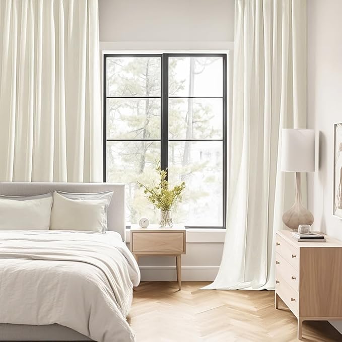 MIULEE Cream Back Tab Blackout Curtains 108 Inch Long 2 Panels Set for Bedroom, Rod Pocket/Pinch Pleat Extra Long Thermal Insulated Living Room Darkening Pleated Light Blocking Drapes