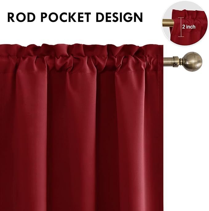 DWCN Christmas Burgundy Room Darkening Blackout Curtains - Thermal Insulated Privacy Energy Saving Window Curtain Drapes 38 x 45 inch Length, Set of 2 Bedroom Living Room Curtains