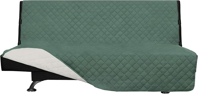 Easy-Going Futon Sofa Slipcover - Reversible Armless Couch Cover - Water Resistant for Pets & Kids (Cyan/Ivory)