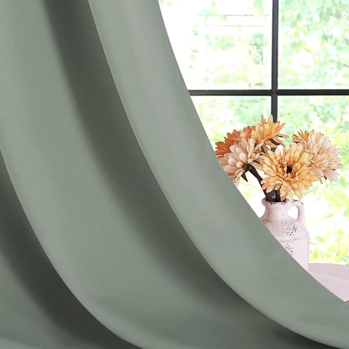 NICETOWN Modern Blackout Curtains Noise Reducing, Thermal Insulated and Privacy Room Darkening Drape Panels for Boy's Guest Room Door Small Short Window (Sage Green, 2 Panels, W42 x L45 -Inch)