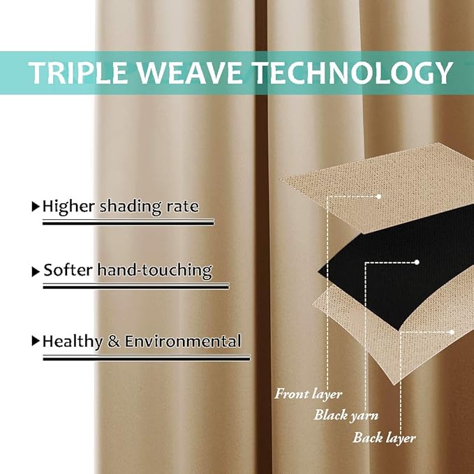 NICETOWN Full Shading Curtains 90 inches Long 2 Panels Set for Windows, Super Heavy-Duty Black Lined Blackout Curtains for Bedroom, Privacy Assured Window Treatment (Biscotti Beige, 52 inches W)