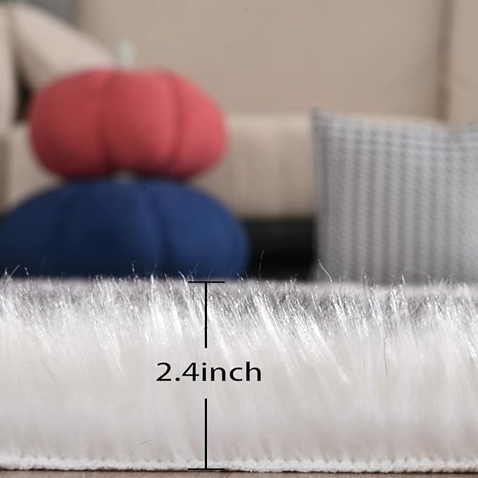 ORINOVA 5x7 Area Rug White and Gray Washable Shaggy Faux Sheepskin Fur Rug for Living Room Large Nursery Rug Teen Room Home Décor