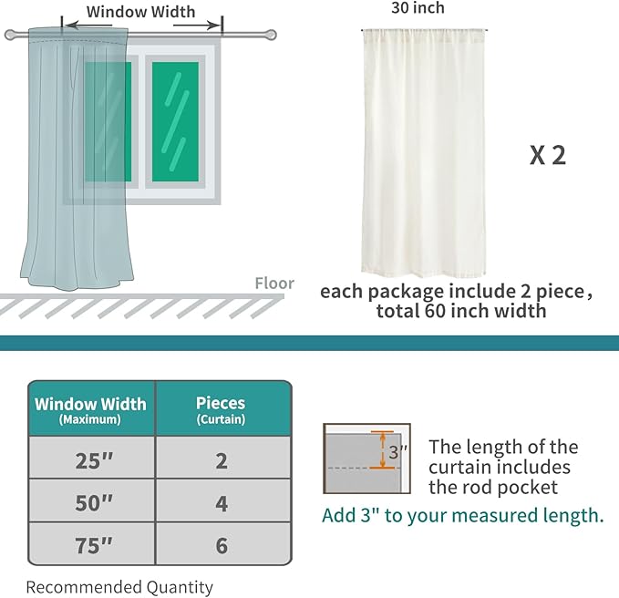 BGment 36 Inch Length Oatmeal Linen Curtains for Kitchen Window - Small Half Drapes Light Filtering Semi Sheer Natural Textured with Rod Pocket for Cafe Bathroom, 2 Panels Set, 30 X 36 Inch