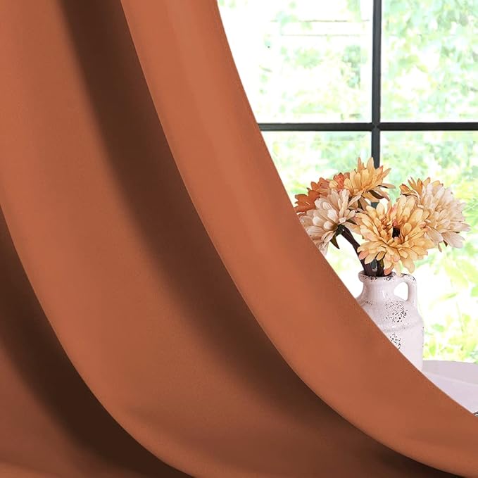 NICETOWN Burnt Orange Modern Blackout Curtains for Small Window, Thermal Insulated and Privacy Room Darkening Drape Panels for Boy's Guest Room Door Short Window (2 Panels, W42 x L45 -Inch)