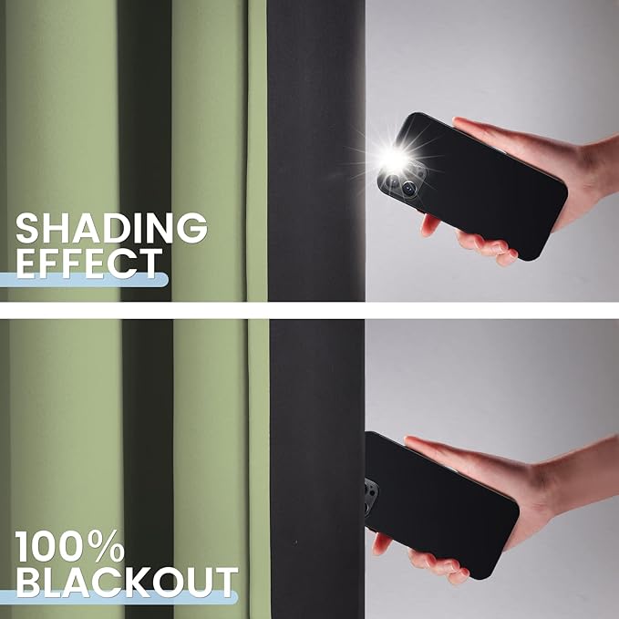 SimpleHome 100% Blackout Curtains for Bedroom,Thermal Insulated Sage Grommet Window Drapes Room Darkening Curtains for Living Room with Black Back,38 x 84 Inch,2 Panels