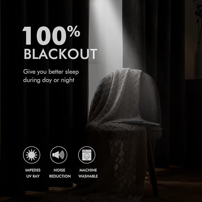 MIULEE 100% Blackout Linen Textured Curtains for Bedroom Solid Thermal Insulated Warm Taupe Grommet Room Darkening Curtains & Drapes Luxury Decor for Living Room Nursery 52 x 72 Inch (2 Panels)