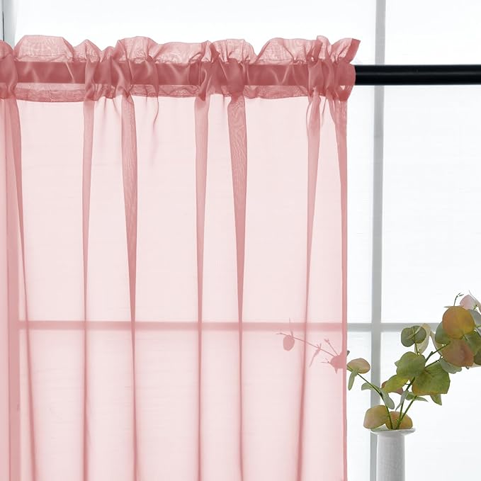 youleyar Solid Sheer Rod Pocket Curtain Voile Draperies 2 Panels White Beige Black Grey Coffee 52 Inch Width 72 Inch Long 1 Pair for Kitchen Bedroom Children Living Room Yard (Blush,52Wｘ72L)