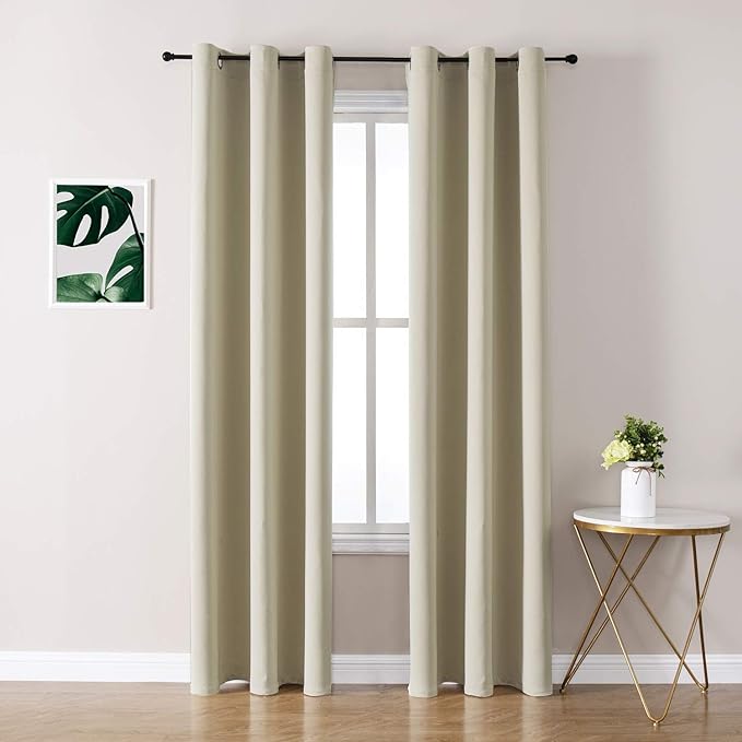 ChrisDowa Grommet Room Darkening Curtains for Bedroom and Living Room - 2 Panels Set Thermal Insulated Blackout Curtains (Beige, 42W x 84L)