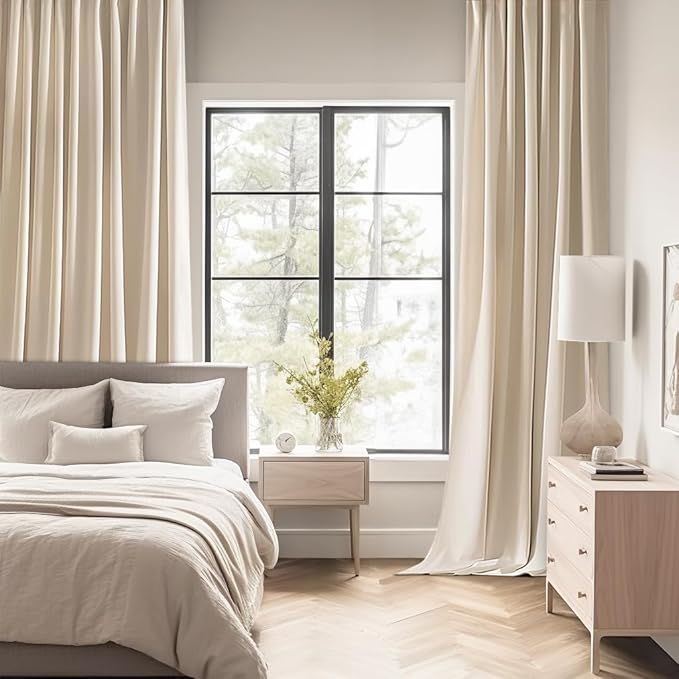 MIULEE Back Tab Cream Beige Curtains 90 Inch Long 2 Panels Set for Living Room Bedroom, Ivory Rod Pocket/Pinch Pleated Light Blocking Thermal Insulated Room Darkening Blackout Curtains, 52 x 90 Inch
