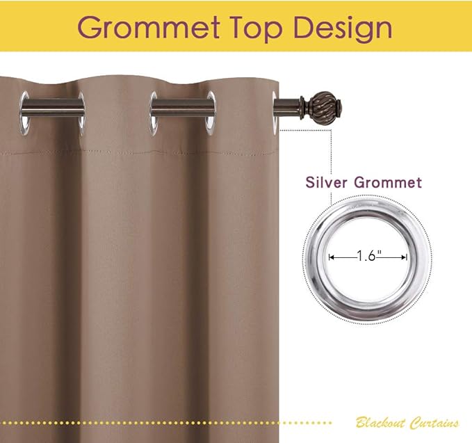 NICETOWN Blackout Small Curtains for Bedroom, W34 x L40, Set of 2, Cappuccino, Triple Weave Grommet Top Thermal Insulated Light Blocking Panels for Bathroom/Kitchen