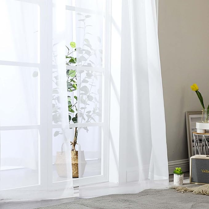 Extra Long Sheer White Curtains for Bedroom Living Room 120 Inches Long 2 Panels Set, Solid Soft Light Filtering Rod Pocket Sheer Window Curtains, White, Each 42" Wx120 L Inch