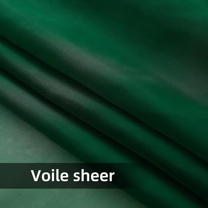 youleyar Solid Sheer Rod Pocket Curtain Voile Draperies 4 Panels White Beige Black Grey Ivory 52 Inch Width 45 Inch Long 1 Pair for Kitchen Bedroom Children Living Room Yard(Foliage Green,52 Wｘ45 L)