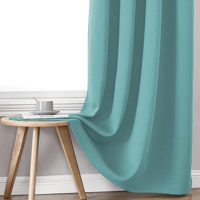 ChrisDowa 100% Blackout Curtains 72 inch Long for Bedroom with Black Liner, 2 Thick Layers Total Blackout Thermal Insulated Grommet Window Curtains 2 Panels Set (Aqua, 42 x 72 Inch)