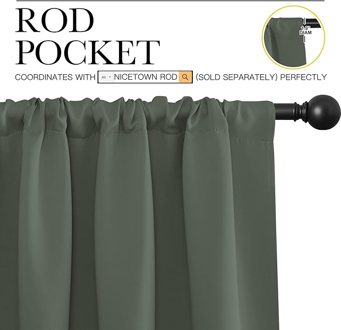 NICETOWN Bedroom Curtains Blackout Draperies - All Season Thermal Insulated Solid Rod Pocket Top Blackout Curtains/Drapes for Kid's Room (Dark Mallard, 1 Pair, 29 x 20 Inch)