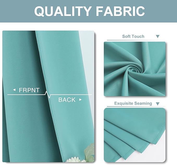 ChrisDowa Blackout Curtains 45 inches Long for Bedroom - 2 Panels Set Grommet Thermal Insulated Room Darkening Curtains for Living Room (Aqua, 52 x 45 Inch)