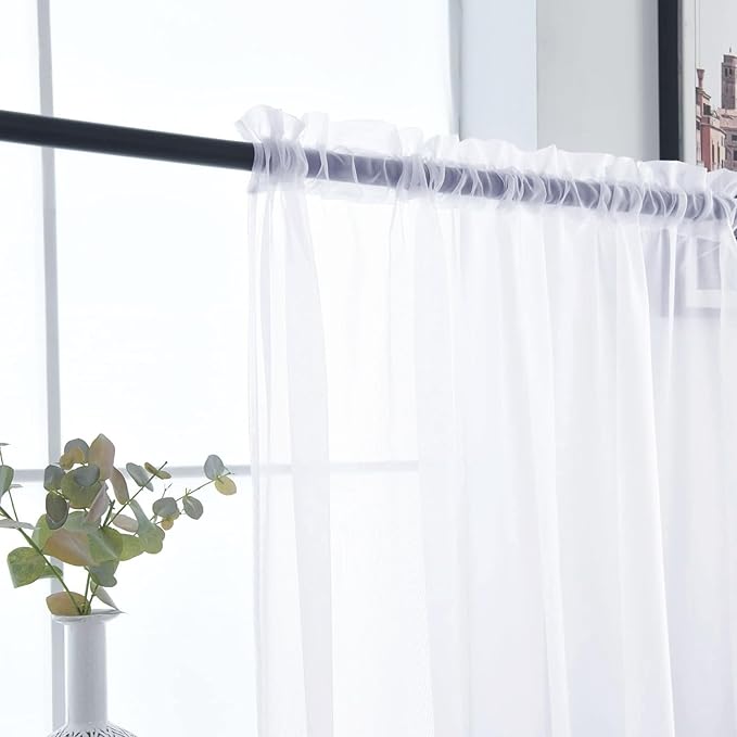 SpaceDresser Sheer Voile Window Treatment Rod Pocket Curtain Panels for Kitchen Bedroom Living Room Drapes Sunlight Filtering Privacy Semi Home Decor Assorted Colors Sizes (Optical White, 52 W x 90 L)