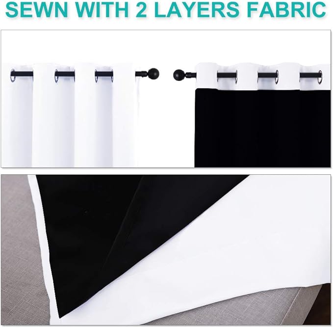 NICETOWN White 100% Blackout Curtains for Windows, Pack of 2, 46" W x 96" L, Super Heavy-Duty Black Lined Total Darkness Drapes for Bedroom, Privacy Assured Window Treatment for Patio