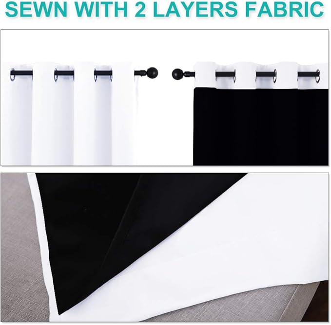 NICETOWN White Blackout Curtains 90 inches Long, Full Light Blocking Drapes with Black Liner for Nursery, Thermal Insulated Draperies for Hall, Villa (2 Pieces, 46" Wide Each Panel, Pure White)