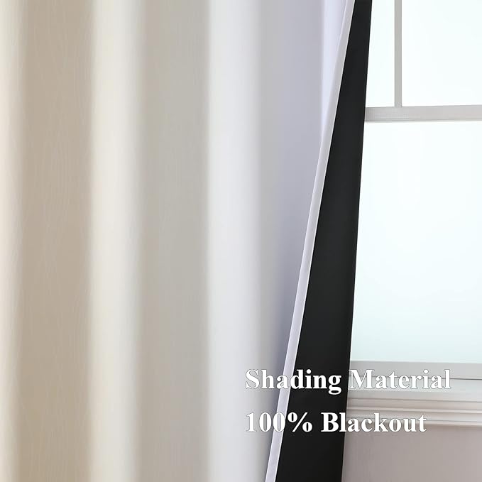 Estelar Textiler Beige and Greyish White Ombre Blackout Curtains 45 Inch Length 2 Panels, Full Room Darkening Gradient Drapes for Kitchen, Thermal Insulated Grommet Short Curtains for Bathroom,42Wx45L