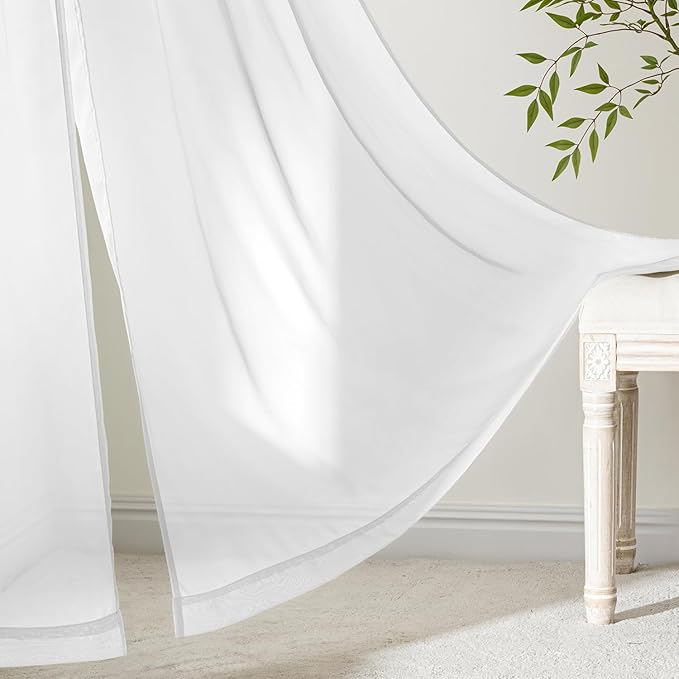 MIULEE Short Sheer Curtains 45 Inches Long, 4 Panels Set, Light Filtering Rod Pocket Curtains for Kitchen/Bathroom Small Windows, 42W x 45 Inches, White