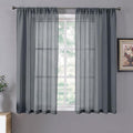 Tollpiz Short Sheer Curtain Living Room Linen Textured Curtains Sheer Light Filtering Voile Rod Pocket Curtain for Bedroom, 38 x 54 inches Long, Dark Grey, Set of 2 Panels