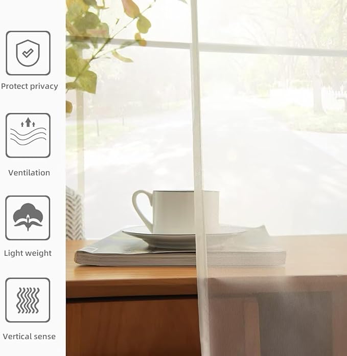 youleyar Solid Sheer Rod Pocket Curtain Voile Draperies 4 Panels Ivory Beige Black Grey Coffee 52 Inch Width 72 Inch Long 1 Pair for Kitchen Bedroom Children Living Room Yard(Ivory,52Wｘ72L)
