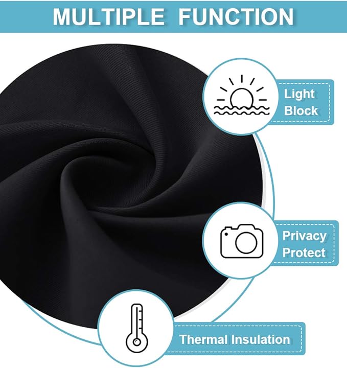 RYB HOME Half Curtain Tiers 36 inch Length, Rod Pocket Summer Heat Blocking Thermal Insulated Short Blackout Curtains for Small Window, Width 34 by Length 36, Black, 2 Panels
