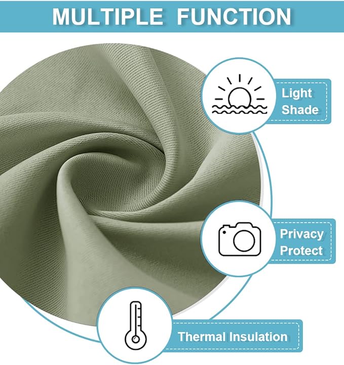 RYB HOME Blackout French Door Window Curtain Covering, Rod Pocket Thermal Insulated Privacy Non See Through Drapes for Bathroom Window, Width 29 by Length 45, Sage Green, 2 Panels