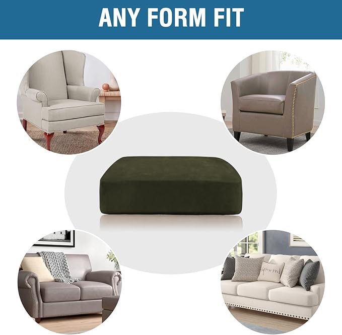 H.VERSAILTEX Velvet Stretch Couch Cushion Cover Plush Cushion Slipcover for Chair Loveseat Sofa Cushion Furniture Protector Seat Cushion Sofa Cover (3 Piece Sofa Cushion Covers, Olive)