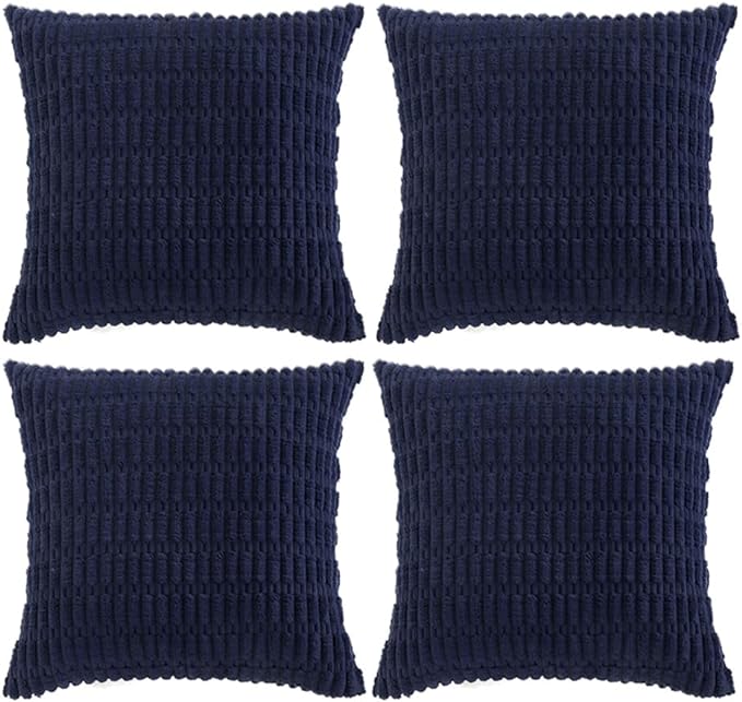 Fancy Homi 4 Packs Navy Blue Decorative Throw Pillow Covers 18x18 Inch for Living Room Couch Bed Sofa, Rustic Modern Farmhouse Boho Home Decor, Soft Plush Corduroy Square Cute Cushion Case 45x45 cm