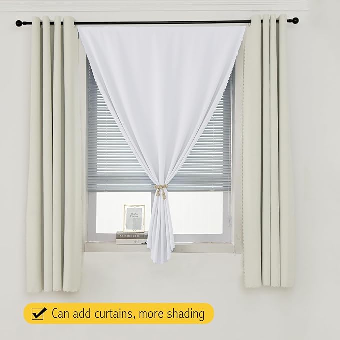 Self Adhesive Curtains Portable Blackout Curtain Simple and Easy to Install Bedroom Window Thermal Lnsulated Kitchen Room Darkening Black Small Drapes, 47" W X 84" L, White, 1 Panel