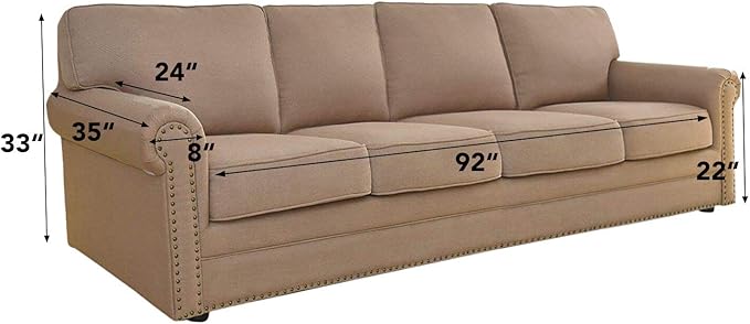 Easy-Going Stretch 4 Seater Sofa Slipcover 1-Piece Sofa Cover Furniture Protector Couch Soft with Elastic Bottom for Kids, Polyester Spandex Jacquard Fabric Small Checks Beige