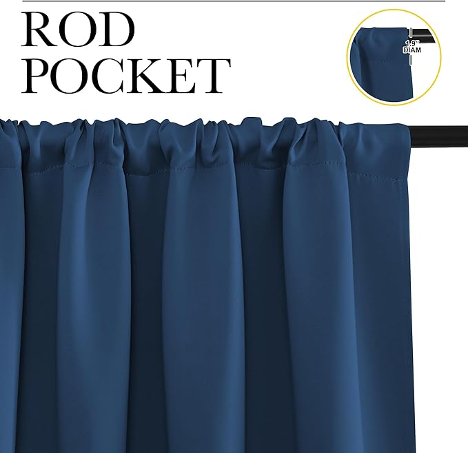NICETOWN Window Curtains Blackout Drapes, Moroccan Blue, 1 Pair, 52 by 72-Inch, Thermal Insulated Solid Rod Pocket Blackout Curtains/Draperies for Living Room