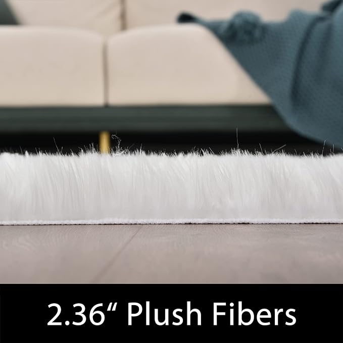 Latepis White Faux Fur Rug 3x5, Faux Sheepskin Rugs for Living Room, Fluffy Washable Rug for Bedroom Dorm Luxury Room Decor, Furry Rugs, Rectangle