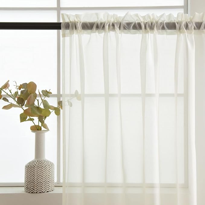 SpaceDresser Basic Rod Pocket Sheer Voile Window Curtain Panels White 1 Pair 2 Panels 38 Width 72 Inch Long for Kitchen Bedroom Children Living Room Yard(Ivory,38 W x 72 L)