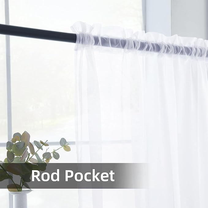 youleyar Sheer Rod Pocket Curtain Voile Draperies 2 Panels White Beige Black Grey Coffee 52 Inch Width 84 Inch Long 1 Pair for Kitchen Bedroom Children Living Room Yard (Optical White,52Wｘ84L)