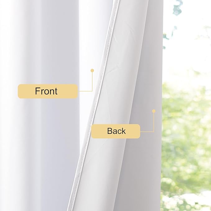 NICETOWN 100% Blackout Window Curtain Panels 54" Length, Set of 2, Snow White, 42 inches Wide, Thermal Insulated Drapes for Kitchen