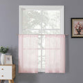 Tollpiz Sheer Tier Curtains Kitchen Linen Textured Half Curtain Sheers Light Filtering Rod Pocket Voile Bathroom Short Curtains for Farmhouse, 25 x 30 inches Long, Pink, Set of 2 Panels