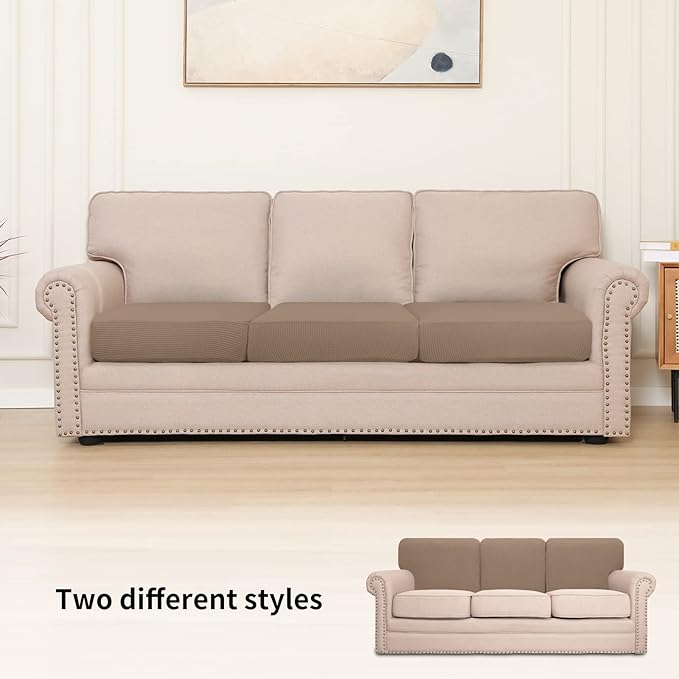 Easy-Going Stretch Individual Chair Couch Cushion Cover Sofa Cushion Furniture Protector Sofa slipcover Soft Flexibility with Elastic Bottom (3-Piece Sofa Cushion Covers, Camel)