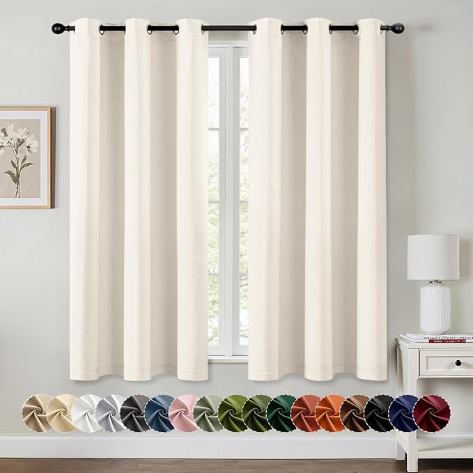 MIULEE Beige White Blackout Curtains for Bedroom Living Room 45 Inches Long 2 Panels, Thermal Insulated Room Darkening Drapes Solid Grommet Noise Reduction Light Blocking Window Treatments 40x45 Inch