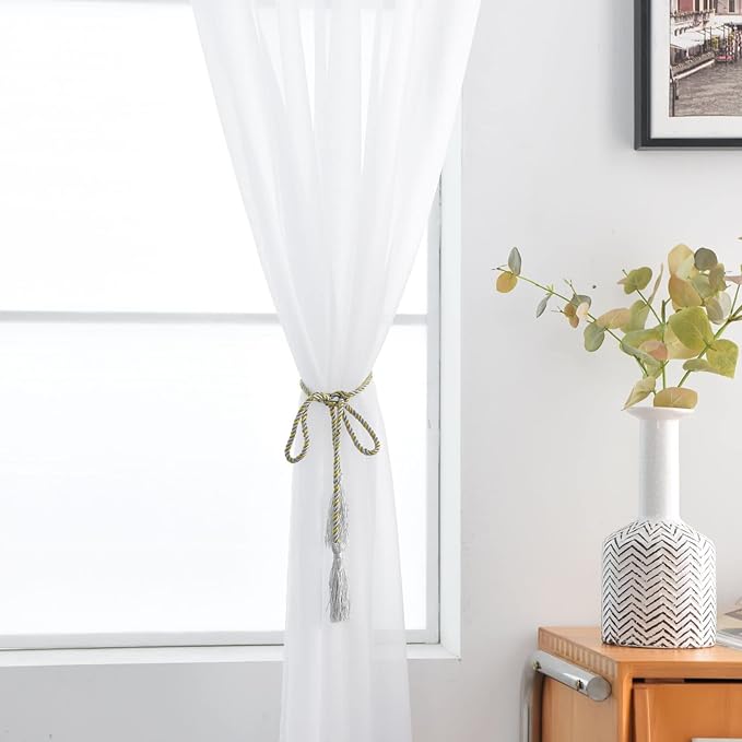 SpaceDresser Basic Rod Pocket Sheer Voile Window Curtain Panels White 1 Pair 2 Panels 52 Width 72 Inch Long for Kitchen Bedroom Children Living Room Yard(White,52 W x 72 L)