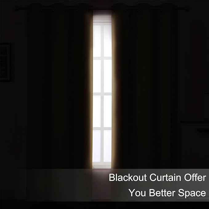 LEMOMO Blackout Curtains 42 x 63 inch/Natural Curtains Set of 2 Panels/Thermal Insulated Room Darkening Bedroom Curtains