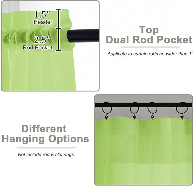 Sheer Curtains 84 Inches Long 2 Panels Set for Bedroom Living Room, Soft Airy Light Filtering Modern Solid Rod Pocket Drapes Window Treatments, Lime, Each 42" W x 84" L