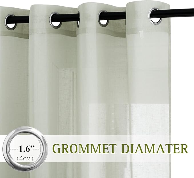 NICETOWN Linen Sheer Curtains for Living Room, Grommet Semi Sheer Privacy Vertical Window Draperies Privacy with Light Penetration for Hall/Villa, Sage Green, 52W by 96L, Set of 2